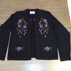 Alpaca Style Black 100% Alpaca Embroidered Cardigan Sweater Sz L